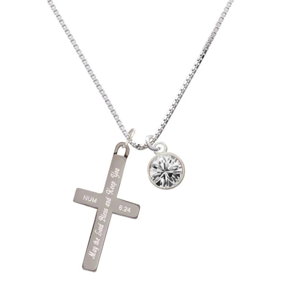 10mm Clear Crystal Drop - Bless and Keep You - Cross Necklace