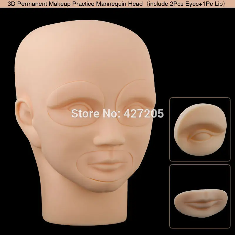 

3D Permanent Makeup Eyebrow Lip Tattoo Practice Skin Mannequin Head with 2pcs Eyes + 1pcs Lip Free Shipping
