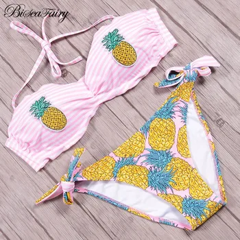

Biseafairy Sexy Halter Bikinis Women Swimsuit Push Up Swimwear Embroidery Fruit Printed 2019 Brazilian Bikini Set Bathing Suits