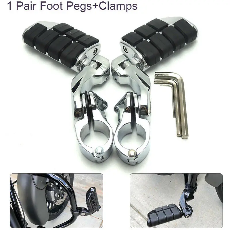 

1 1/4" Motorcycle 32mm Highway Foot Pegs Pedals & Short Angled Clamps & Foot Pegs Kits For Touring Road Electra Street Chrome