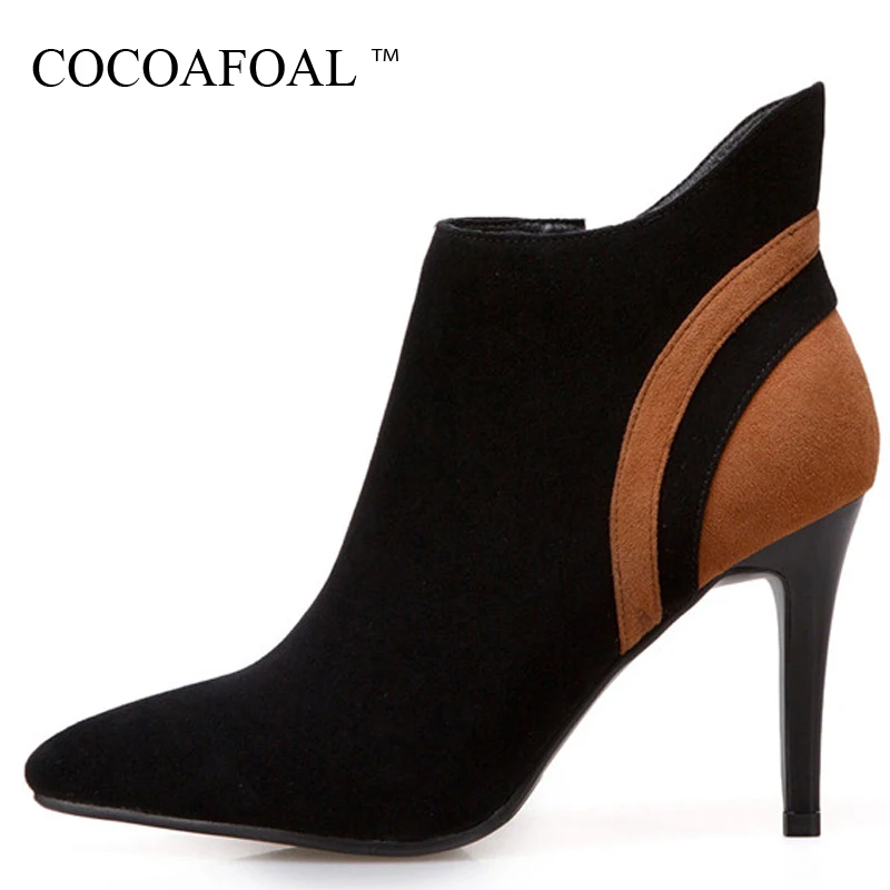 

COCOAFOAL Winter Women's Genuine Leather Chelsea Boots Autumn Winter High Heels Ankle Boots Zipper Plus Size 33 43 Woman Shoes