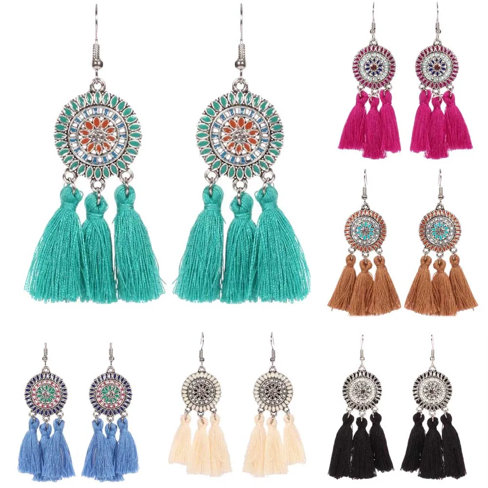 6 Colors Long Colorful Tassel Earrings Fashion Jewelry Bohemian
