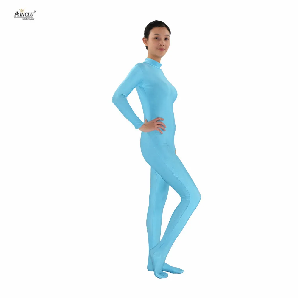 Ainclu Женский спандекс Zentai светильник синяя кожа без головы и голых рук для