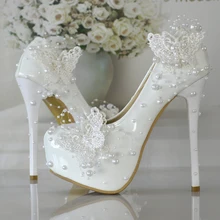 2016 NEW Butterfly pearl wedding shoes bridal shoes lace pump shoes