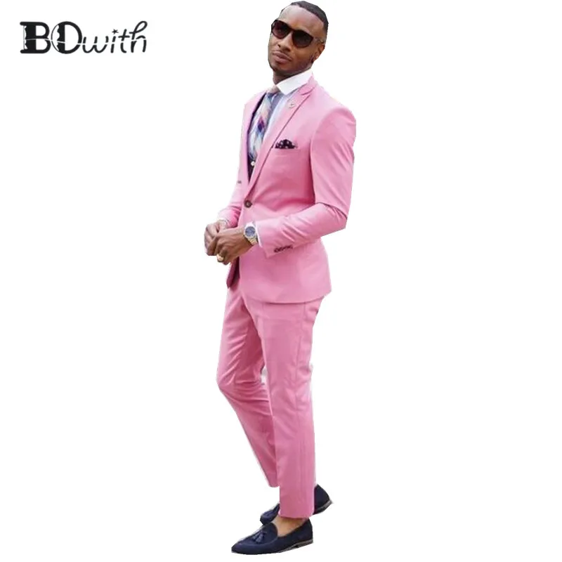 

Fuchsia Wedding Men Suit Peaked Collar Slim Fit 2 Pieces (Jacket +Pant) Custom Made For Wedding Groom Tuxedos Formal Suits