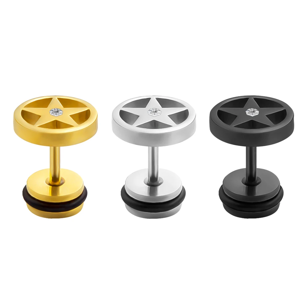 1 Pair Punk 16 Gauge Earrings Stainless Steel Hollow Star Pentagram