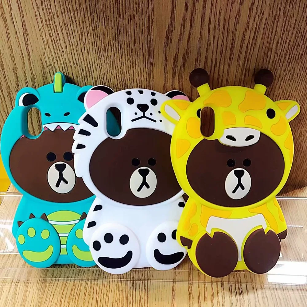 

Korean Cartoon Cute 3D Bear Case for Apple iPhone XR XS Max Soft Silicon Protective Shell Cover for iPhone 6S 7 8 Plus X