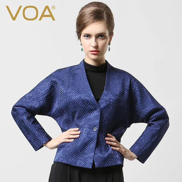 Cheap VOA high-end spandex silk satin Jacquard female short paragraph bat sleeved short jacket M5277