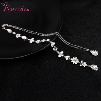

backdrop necklace water drop crystal pendant back chain deep V bride wedding jewelry backless dress long necklace RE3202