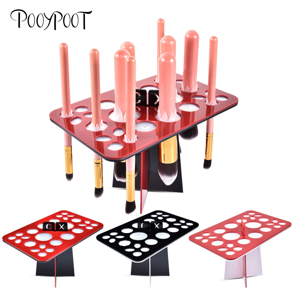 

Pooypoot Makeup Brush Holder Practical Eyeshadow Powder Brushes Drying Rack Shelf Multifunction Stand Display Cosmetics Tools