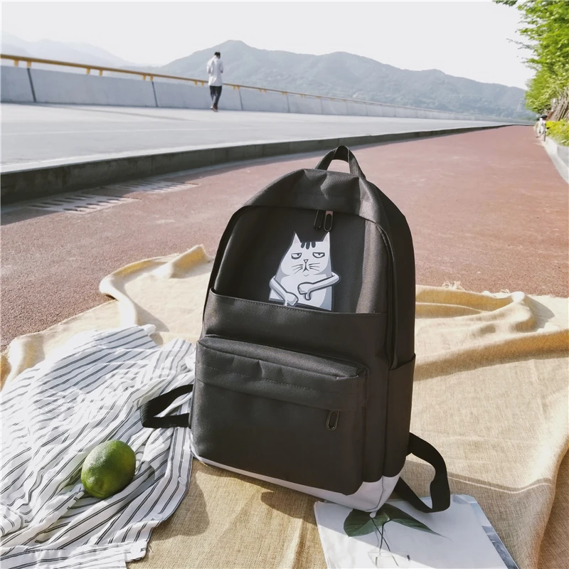 Menghuo Casual Women School Backpack Lovely Cat Printed Canvas Backpack Teenager Girls Large Capacity Ladies School Bag Mochilas (57)