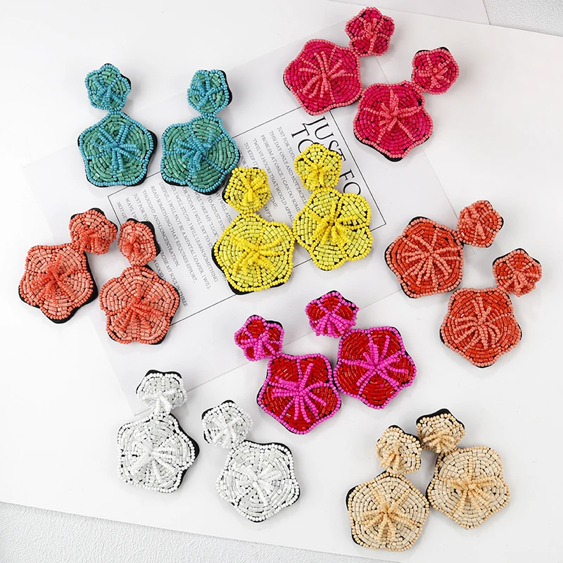 

AENSOA Fashion Handmade Colorful Beads Flowers Drop Earrings New Trendy Bohemian Resin Beaded Earrings Wedding Bridal Jewelry