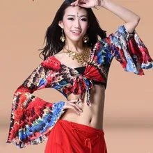 Красочные женские с длинным рукавом обернуть галстук топ блуза чоли Цыганский танец живота