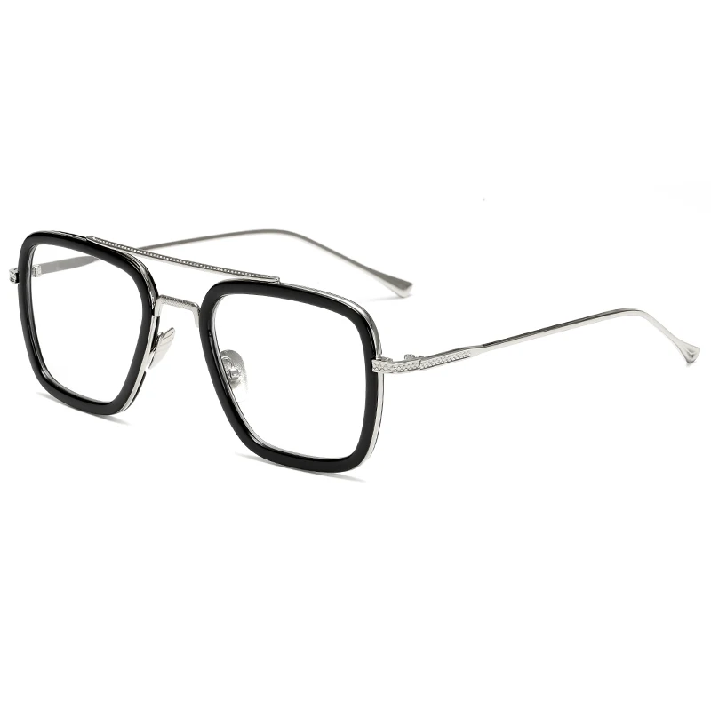 Longkeader, Тони Старк, Железный человек, очки, оправа для мужчин и женщин, винтажные очки в стиле стимпанк, фирменный дизайн, металлические прозрачные линзы, очки, UV400 - Цвет оправы: C8black silver white