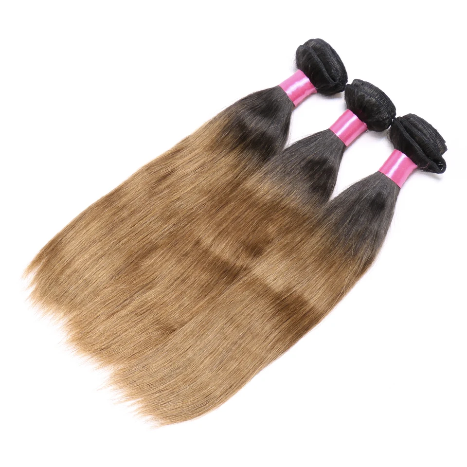 Chloe Ombre Brazilian Straight Hair 3 Pieces Colored 100% Human Hair Weave Bundles Two Tone Non-Remy 1b/30 Auburn Weaving