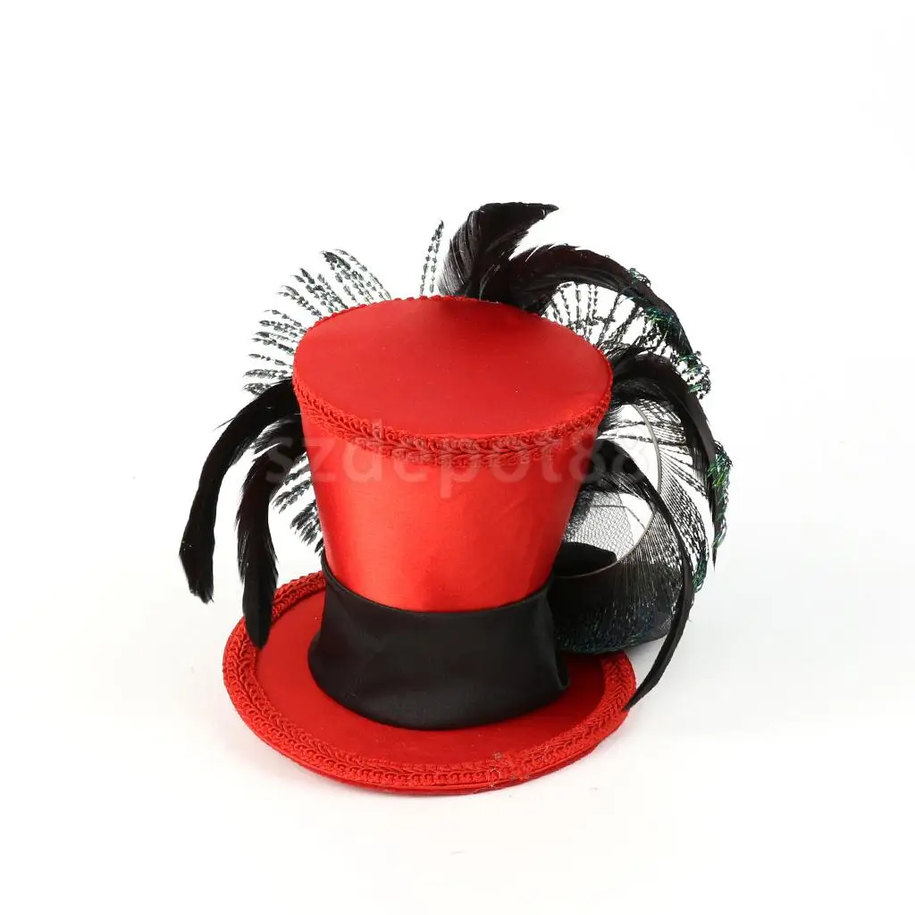 Vintage Women Ladies Black Feather Mini Top Hat Bowknot Hair Clip Fascinator Wedding Engagement Church Party Headwear