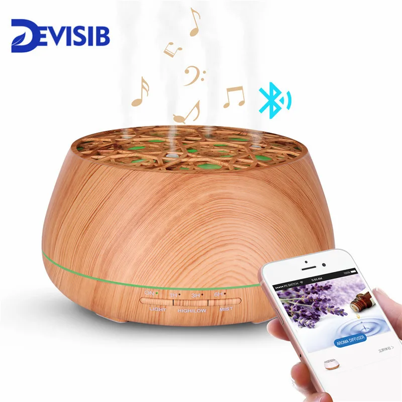 Difusor de Óleo Led em Mudança de Cor Devisib Bluetooth Alto-falante Aroma Essencial Waterless Desligamento Automático 7 Luzes Umidificador Ultrassônico