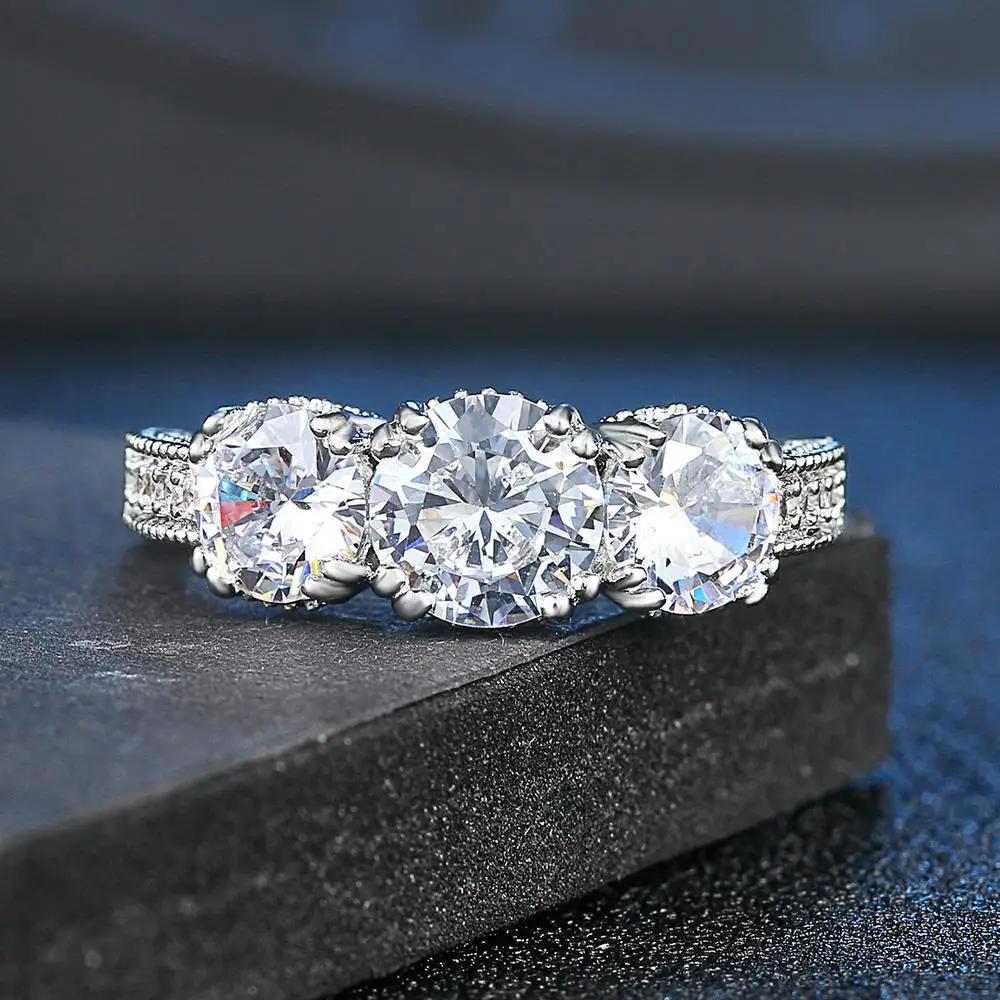 Double Fair Romantic Lovely Cubic Zirconia Crystal Rings For Women Wedding Engagement White Gold Color Ring Jewelry DFR497