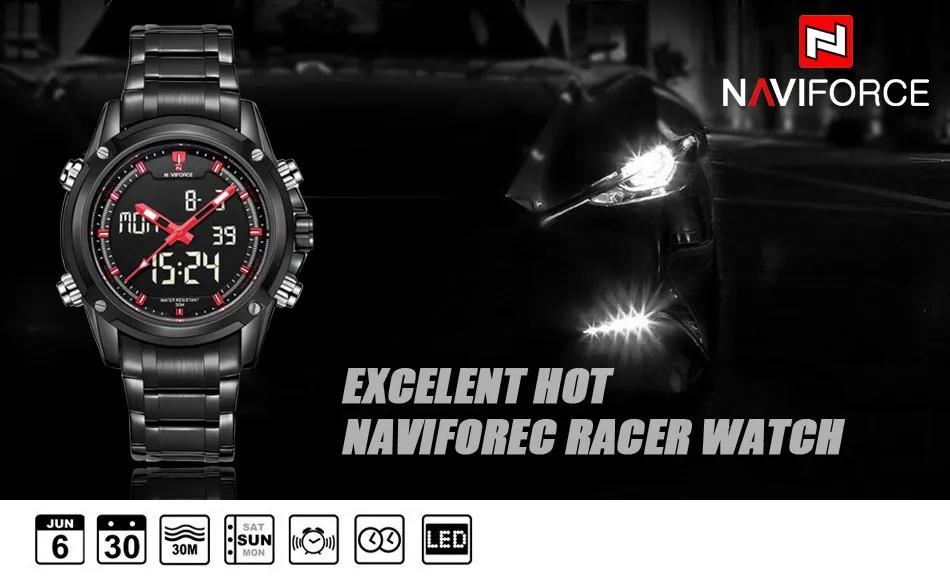 Naviforce Топ Элитный бренд Для Мужчин's Повседневные часы Полный Сталь светодиодный Аналоговый Цифровой Военная Униформа спортивные часы relogios masculinos часы Для мужчин