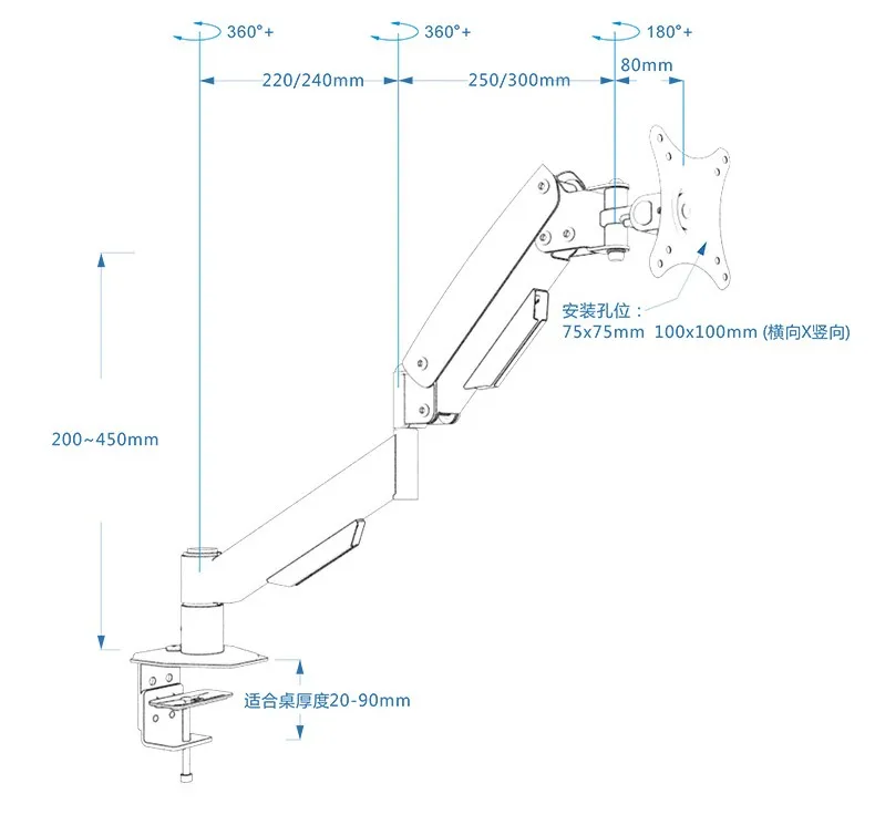 Hyvarwey L150 Настольный зажим и втулка крепление полный движения ЖК-дисплей СВЕТОДИОДНЫЙ монитор держатель газовая пружина кронштейн тв загрузка 10 кг