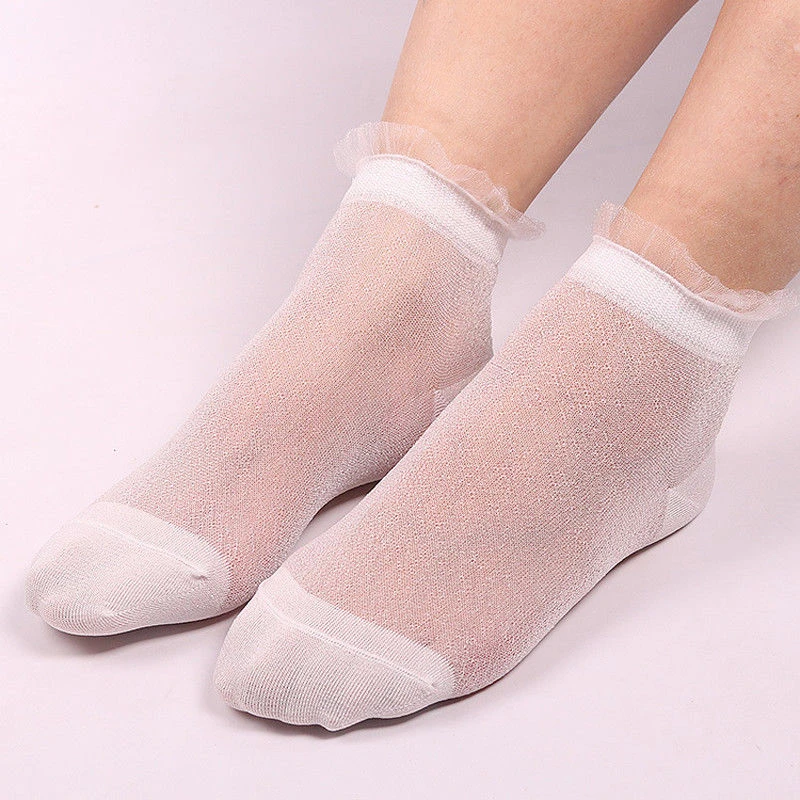 6 Solid Colors Summer Women Ultrathin Transparent Socks Glitter Crystal