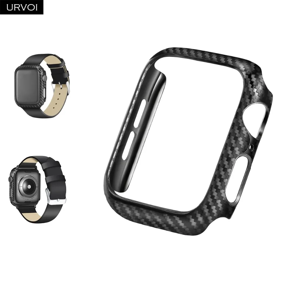 

URVOI Cover For apple watch 4 3 2 case for iwatch protector plastic bumper carbon fiber printing ultra-slim case band 40 44mm