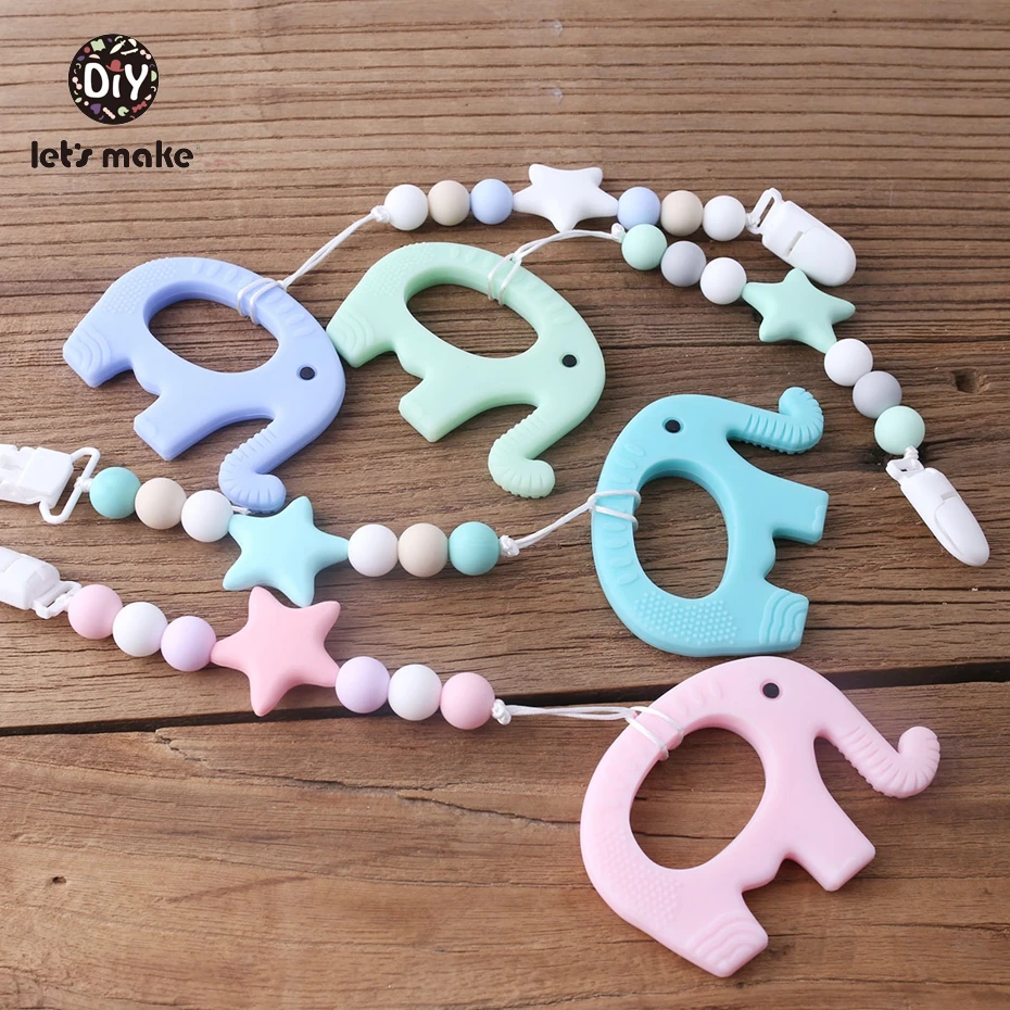 

Let's Make Silicone Beads Baby Pacifier Clips Cartoon Elephant Animals Shape Teething Star Silicone Baby Gift Dummy Clips Chains