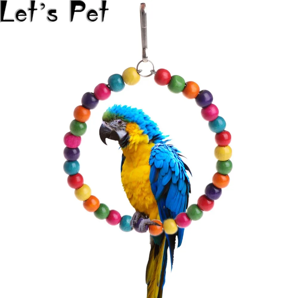 

Let's Pet Wooden Birds Parrots Toys Stand Holder Hanging Swing Rings With Colorful Balls