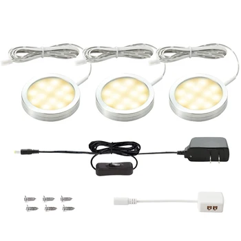 

3PCS LED Under Cabinet Light Kit Round Lightweight Puck Light with 750lm Brightness Cabinet Walkway Stair Lighting