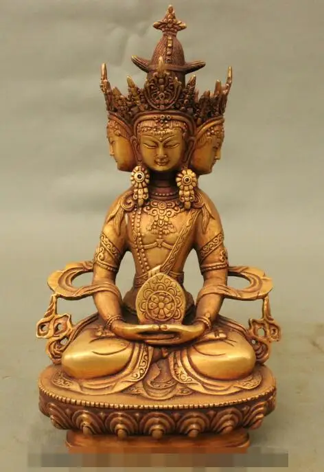 

S5351 8.8" Folk Chinese Bronze Gilt 4 Heads GuanYin Longevity Goddess Kwan-Yin Statue discount 30% (C0324)