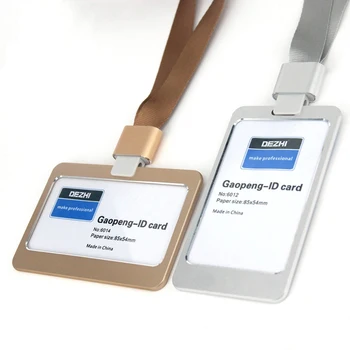 

Aluminum Alloy Business ID Card Holders with Lanyard, Customize Logo Metal Badge Holder Vertical Horizontal Available XP12