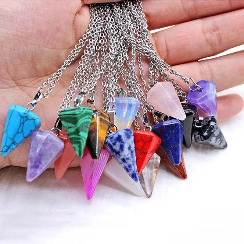 

Pendulum Reiki Hexagonal Bullet Pendant Stones Natural Crystal Quartz Stone Necklace Natural Stone Pendant 2019 Necklace