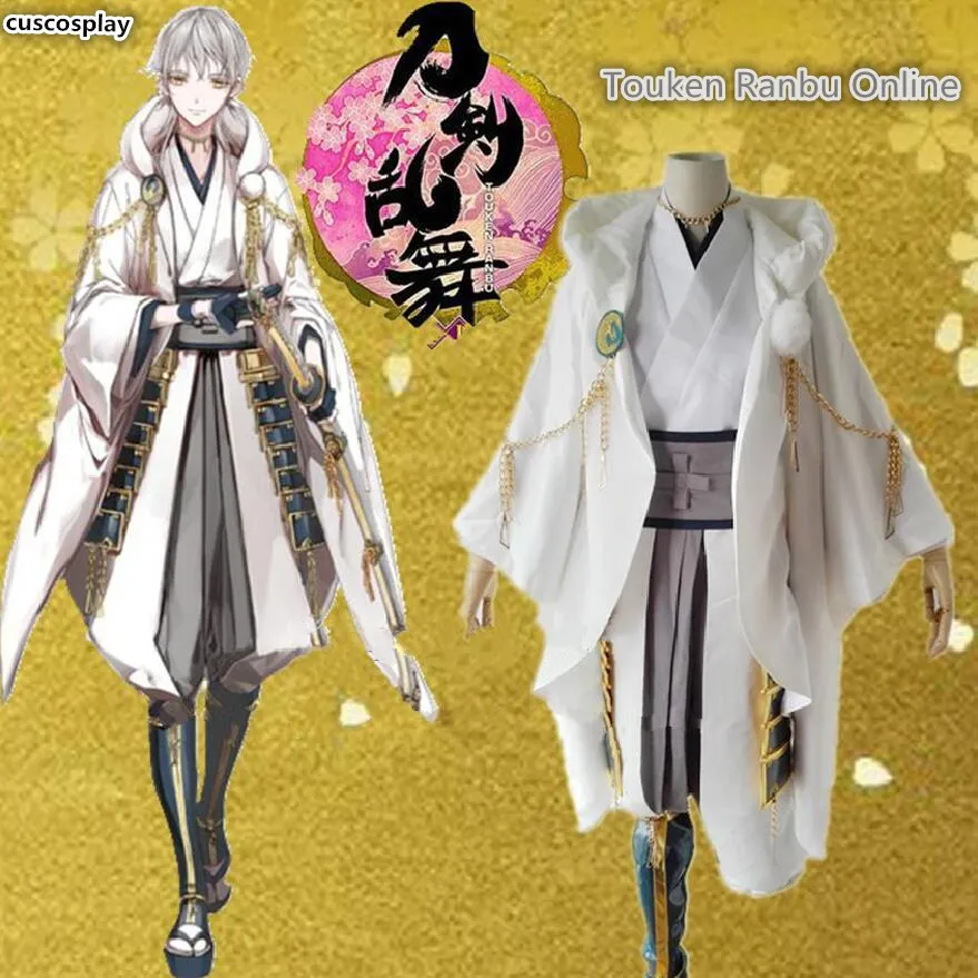 Горячая Tsurumaru Kuninaga косплей полный набор Touken Ranbu онлайн белый самурайский полиэстеровый костюм