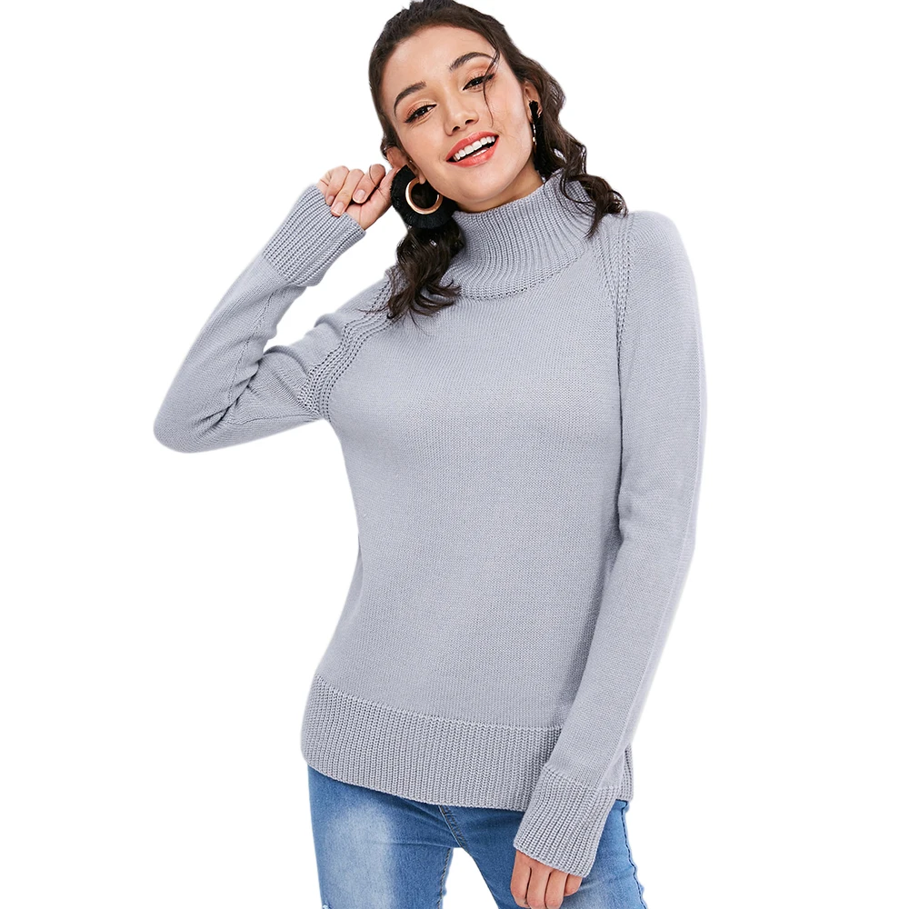 ZAFUL Raglan Sleeve Funnel Neck Sweater High Collar Knitterin