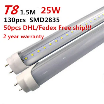 

DHLFree shipping 50pcs/lot 5ft t8 led tube 1500mm 25Watt, 130pcs high bright SMD2835, hot selling led tube