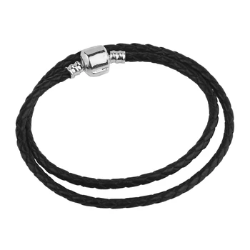 

3MM Black Basic Bracelet Chain Real Double Leather Bracelets For European Charms Bead
