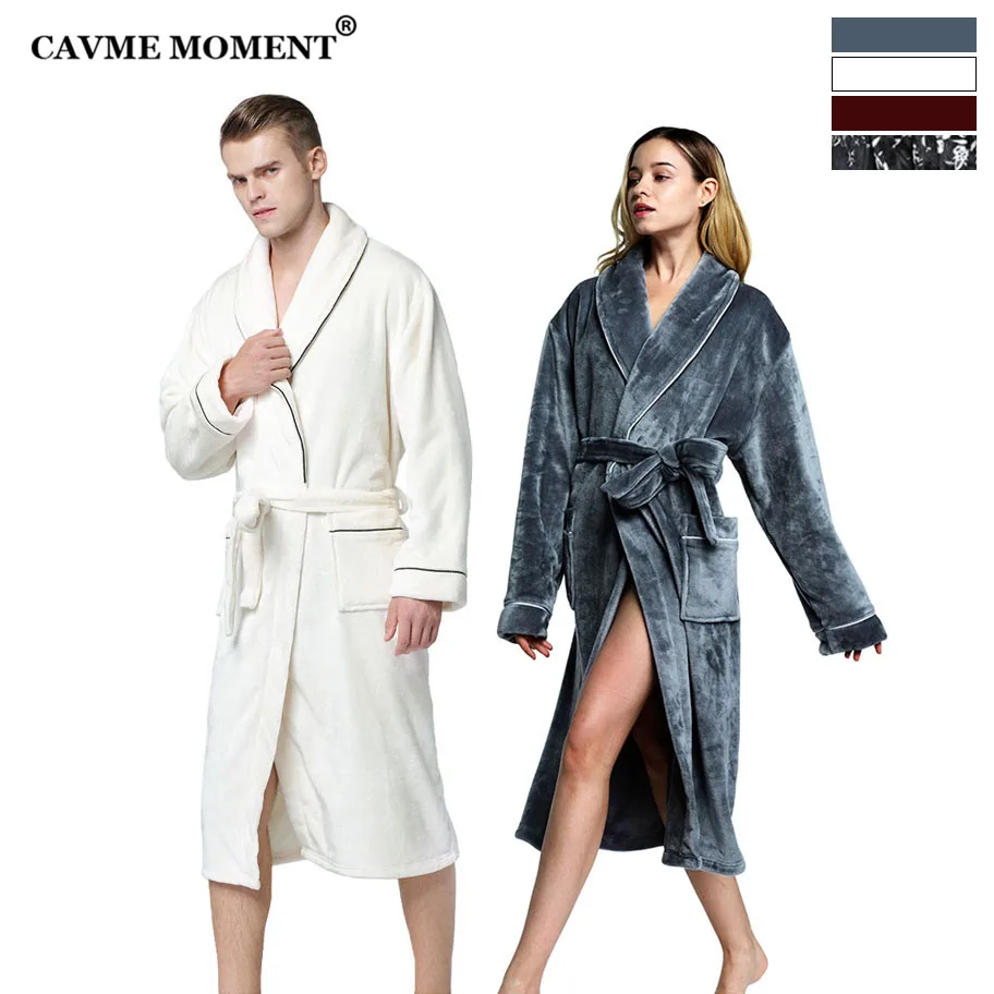 

CAVME PLUS Size Winter Long Flannel Bathrobe for Women Ladies Men's Robe CUSTOM LOGO Robes Night Dressing Gown Sleepwear