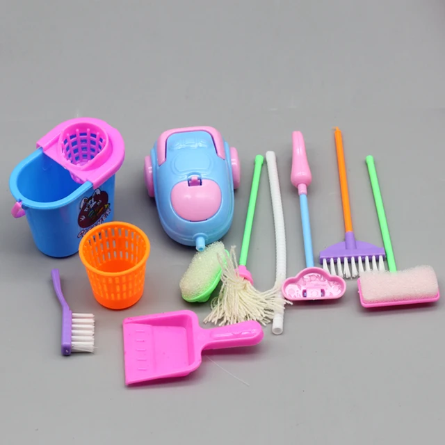 1SET 9pcs Mini Doll Accessories Household Cleaning Tools for Barbies Doll Accessories For Barbies Dollhouse Kids Educational Toy 5