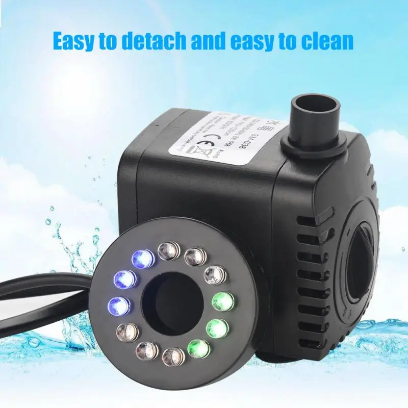 220V 240V Ultra Quiet Submersible Water Pump with LED Light Fish Pond