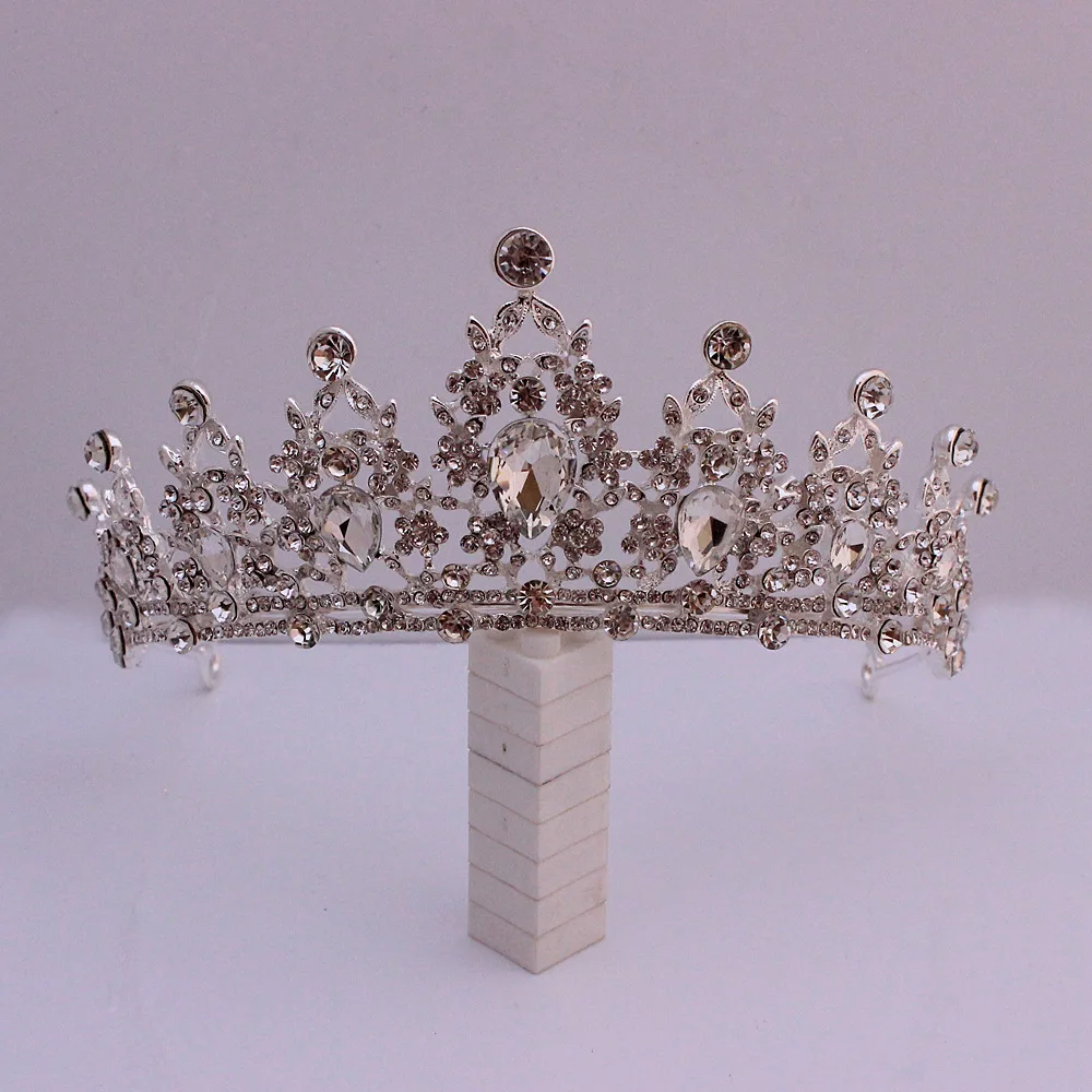 Bridal Tiara Wedding Hair Accessories Rhinestone Crown Round Symmetric Tiara Crown Wedding Pageant (Silver) (5)