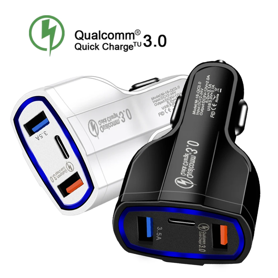 

QC3.0 Universal Dual Port LED USB Car Quick Charge For iPhone X 8 7 6 Plus Type-C Fast Charger For Samsung S9 S8 Adapter