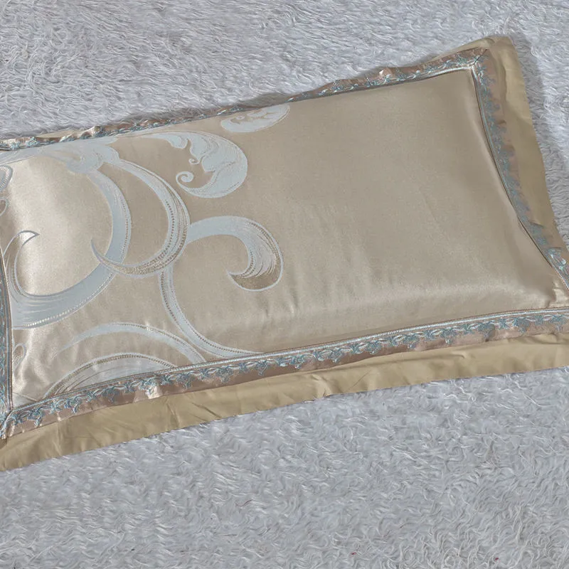 Серебристо-золотой роскошный Шелковый сатиновый жаккардовый пододеяльник, набор постельных принадлежностей, набор постельного белья с вышивкой, набор постельного белья/простынь