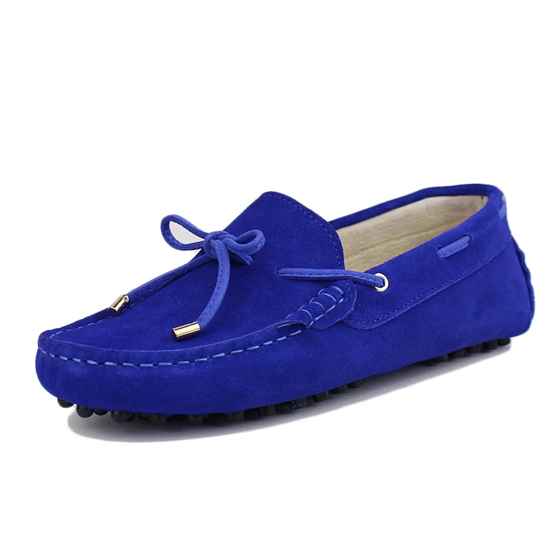 Женская обувь высокого качества из натуральной кожи; женская обувь на плоской подошве; повседневные лоферы; женская обувь; мокасины на плоской подошве; женская обувь для вождения - Цвет: Royal blue