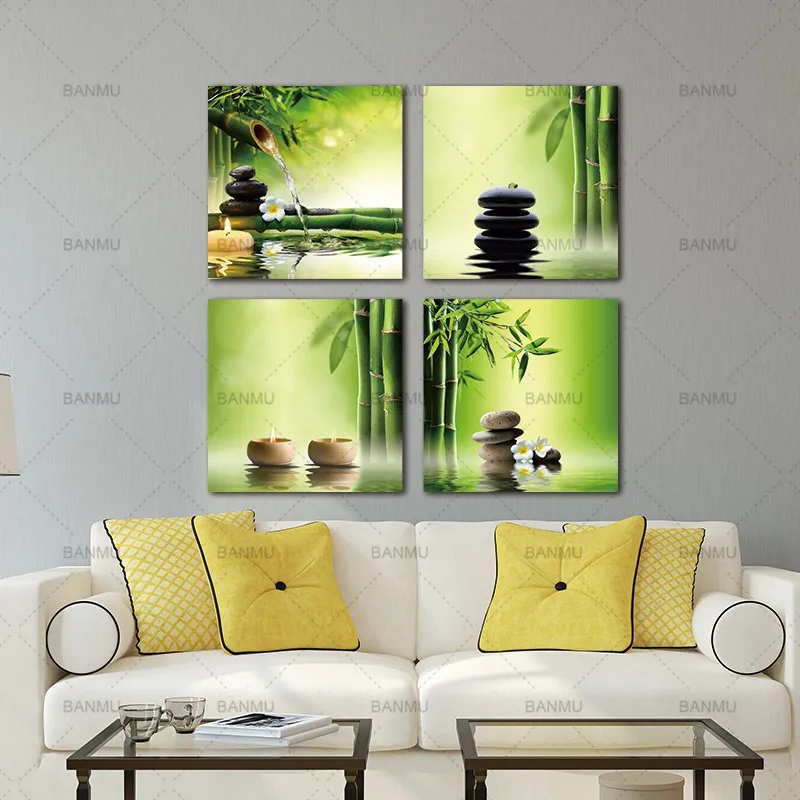 Современные 4 панели дзен жикле печать на холсте идеальный бамбук зеленые картины на холсте настенная живопись искусство для украшения для дома и офиса
