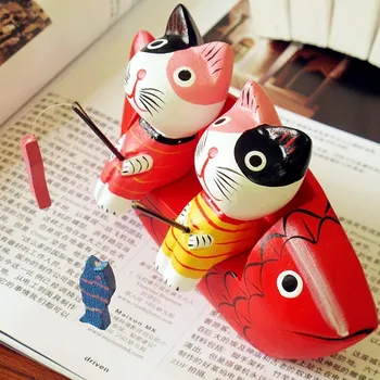 

Zakka Wooden Crafts Ornament Home Furnishing cute kitten grocery decoration room decoration