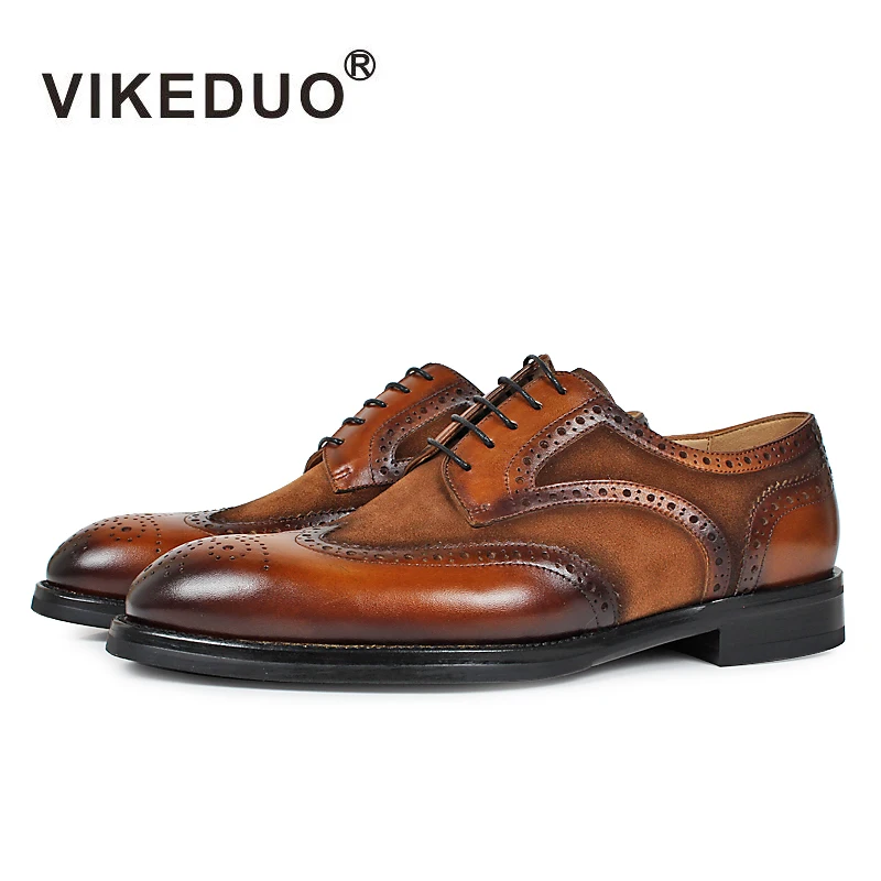 Vikeduo 2020 Handmade Italy Designer Fashion Wedding Party Brogue Brand Dance Male Shoe Genuine Leather Men's Derby Dress Shoes | Обувь
