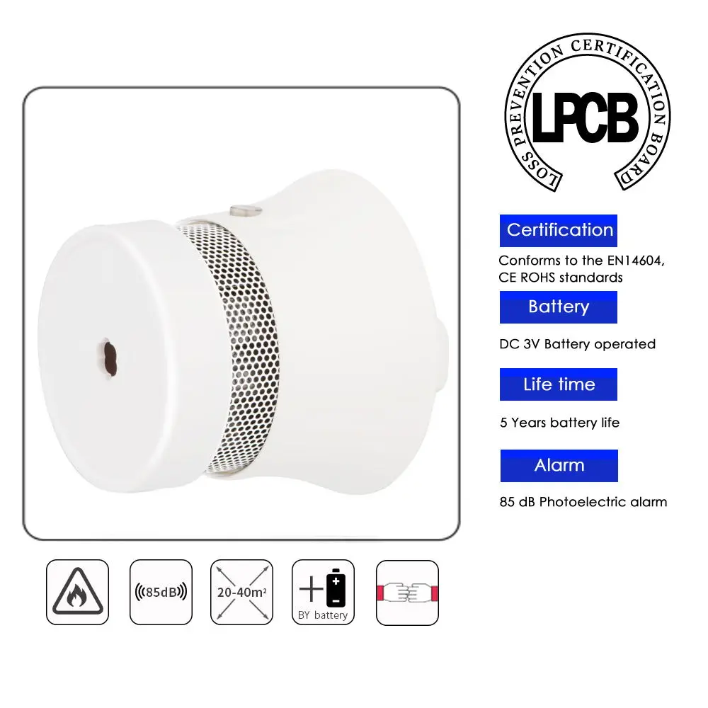 CPVan 5PCS Smoke Detector, EN14604, CE Certified Photoelectric Smoke Sensor Fire Alarm with 5-Year Battery Operated 85dB 