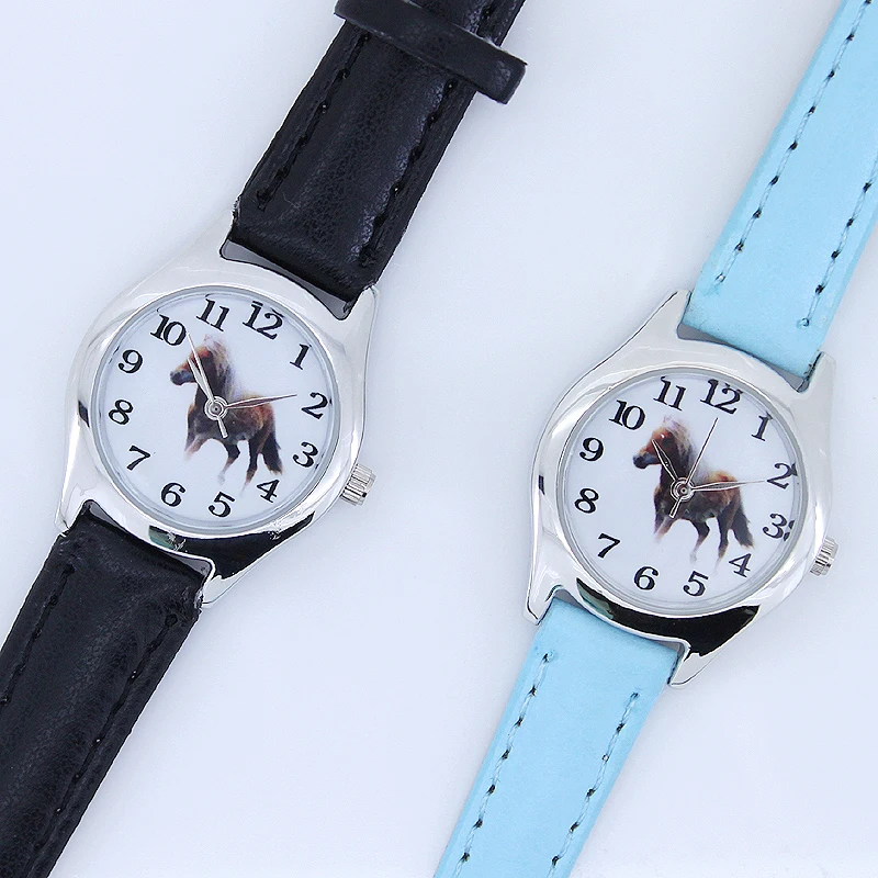 

Wholesale! Mixed Color 10pcs/Lot Cute Lovely Girl Boy Horse Leather Quartz Student Kids Animal Wristwatch U11M Cartoon Watches
