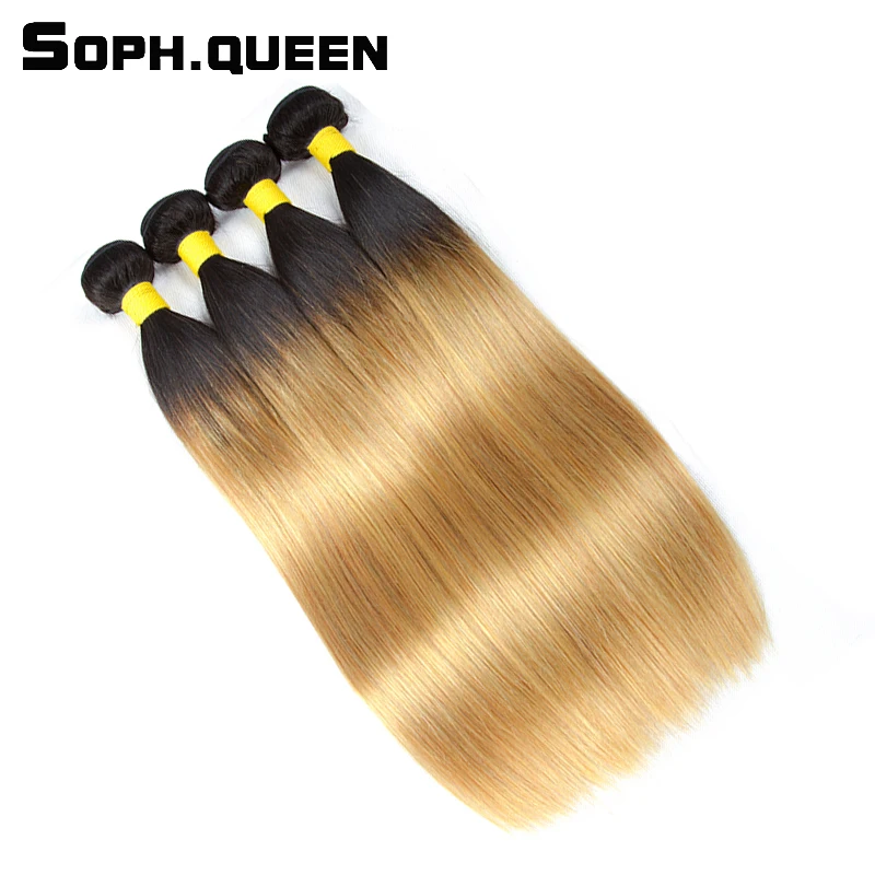 Soph queen Hair предварительно Цветные T1B/27 человеческие волосы блонд пучки бразильские волосы remy прямые волнистые пучки