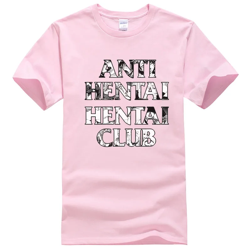 Футболка с креативным дизайном и надписью «Anti Hentai», футболка с принтом «Hentai Club» Ahegao, мужские и женские хлопковые топы, летние крутые футболки унисекс T390 - Цвет: Pink